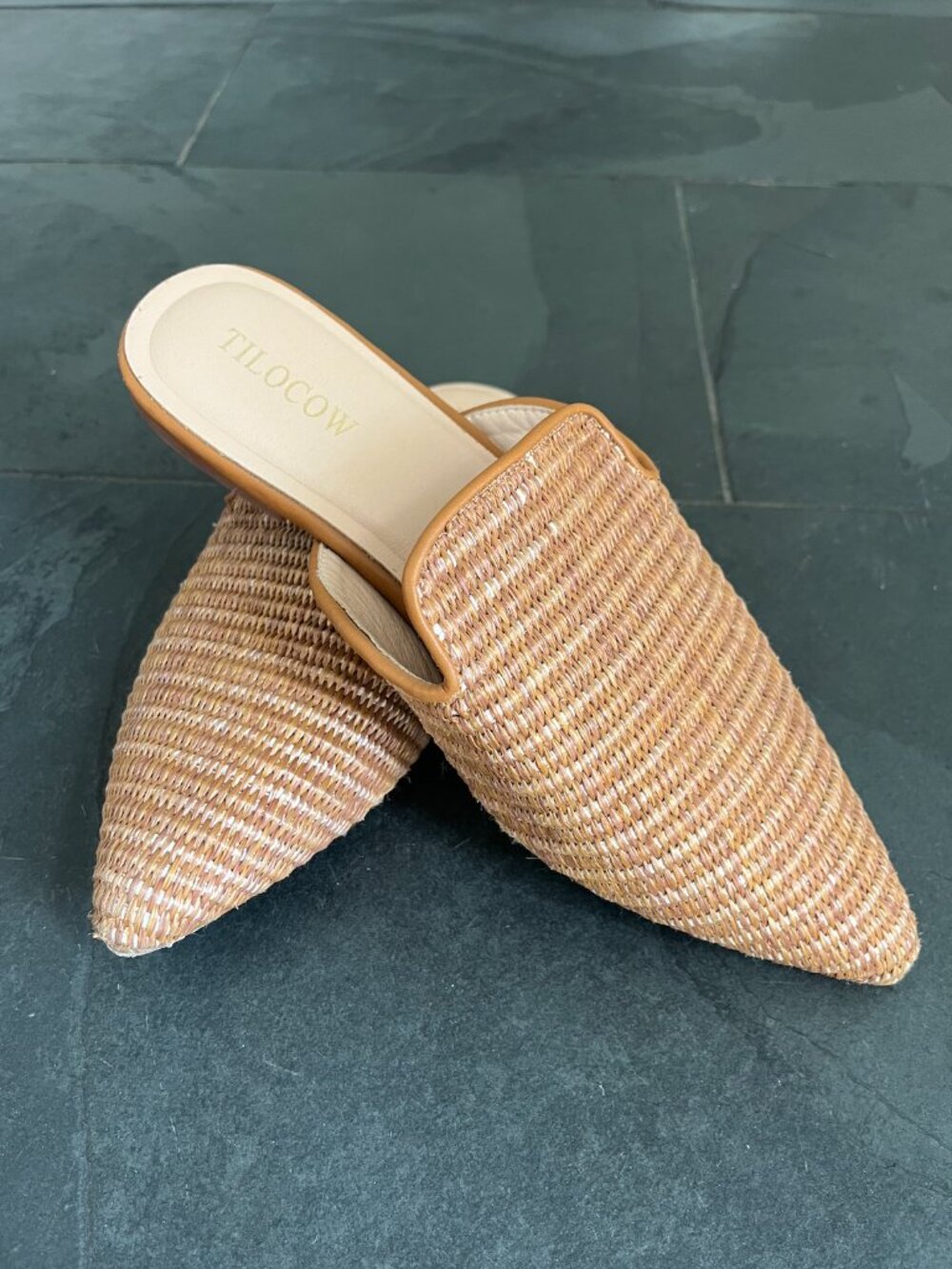 Tilocow Women's Pointed Toe Flat Mules Backless Slip On Loafers